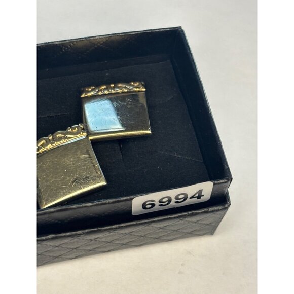Gold-Plated Square Cufflinks With Ornate Detailing In Black Gift Box - Picture 6 of 7